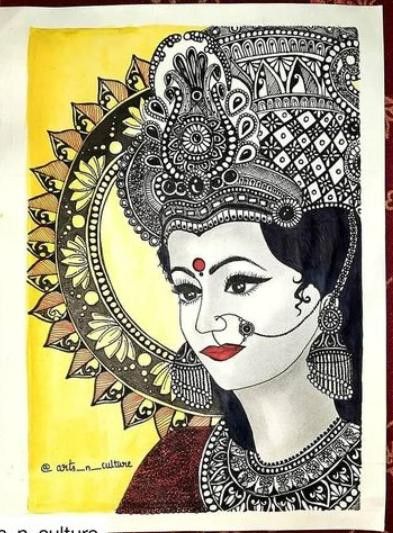 Navratri Drawing Ideas Sketch, Amba Mataji Drawing, Navratri Mataji Drawing, Durga Devi Mandala Art, Durga Devi Sketch, Navaratri Mandala Art, Happy New Year Drawing Ideas 2023, Devi Mandala Art, Mataji Drawing