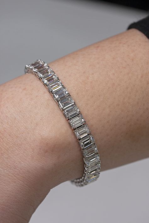 Hand Crafted in Platinum Emerald Cut Tennis Bracelet with 24.50ct Emerald Cut Tennis Bracelet, Emerald Cut Diamond Tennis Bracelet, Emerald Tennis Bracelet, Galaxy Stuff, Marc Jacobs Snapshot Bag, Snapshot Bag, Bracelets Collection, Premium Jewelry, Life Vision