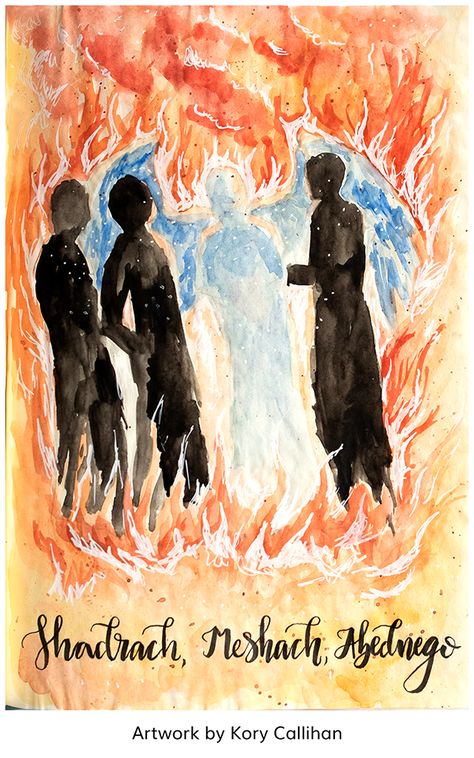 Excerpt from Day 16: Shadrach, Meshach, and Abednego honored God with their lips and their lives. Although they were placed in difficult circumstances beyond their control, their faith allowed them to withstand great persecution. In times of crisis, we must never forget that our God is the Sovereign Ruler of all nations, all people, and all things. When deliverance seems impossible, we can trust the Lord of Hosts to protect and provide for us. There Is Another In The Fire, Shadrach Meshach And Abednego, Bible Story Paintings, Fire Of God, When You Walk Through The Fire Isaiah 43, Fire Bible Verse, Fire Bible, Daniel 3, Bible Study Materials