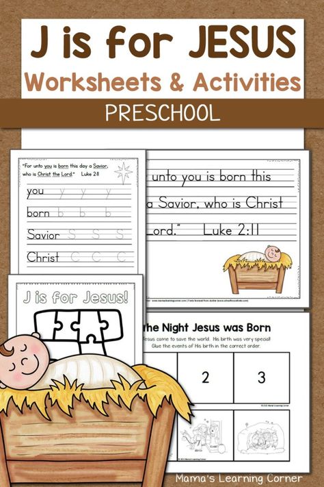 Nativity Worksheets for Preschool - Mamas Learning Corner Preschool Nativity Crafts Free Printable, Nativity Preschool Activities, Nativity Worksheets, J Is For Jesus, J Words, Jesus Nativity, Merry Christmas Friends, Luke 2 11, Learning Corner