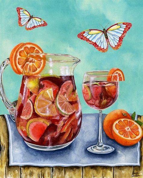 Jennifer Lambein Sangria Illustration, Kitchen Graphics, Sangria Summer, Arabian Nights Wedding, Recipe Book Printables, Jennifer Lambein, Cooking Poster, Book Printables, Desktop Wallpaper Pattern