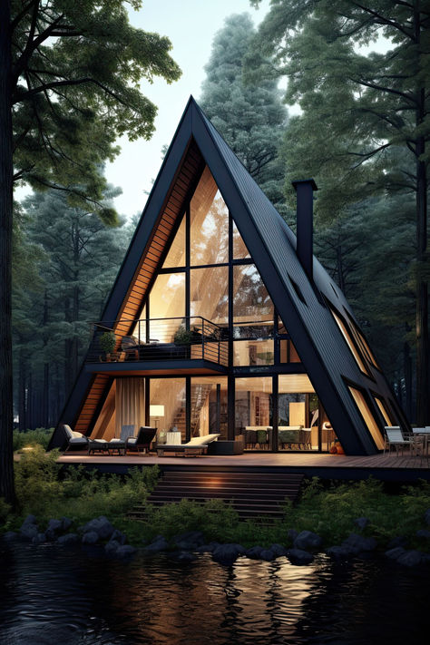 #modern, #moderncottage, #moderncottagehouse, #cottagedsedign Small Wooden House Design, Small Cabin House, Cabin House Design, Tiny Beach House, A Frame Cabin Plans, Wooden House Design, Small Wooden House, A Frame House Plans, Wooden Cottage