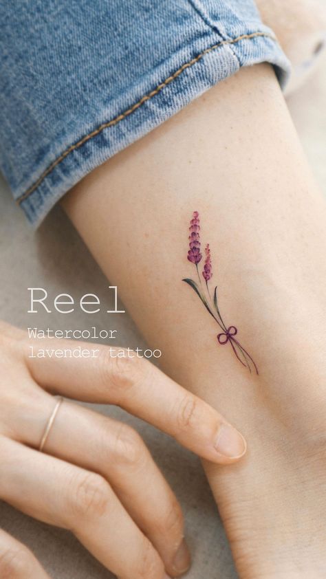 Lavender Tattoo Watercolor, Small Lavender Tattoo Black, Fine Line Lavender Tattoo, Feather Tattoo Arm, Colon Tattoo, Lilac Tattoo, Tattoo Watercolor, Lavender Tattoo, Lilac Tree