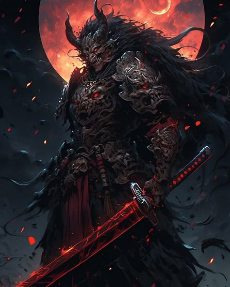 Oni Warrior, Oni Samurai, Spirit Of Vengeance, Samurai Wallpaper, Dark Fantasy Artwork, Art Drawing Sketch, Samurai Artwork, Knight Art, Samurai Art