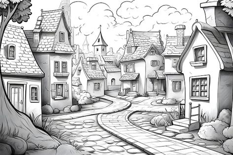 Livre De Coloriage Pour Enfants Du Villa... | Premium Vector #Freepik #vector #rue #ville #village #reglement Villa Drawing, Village Drawing, Colouring Sheets, Coloring Ideas, House Drawing, Village Houses, Art Plastique, Coloring Sheets, Premium Vector