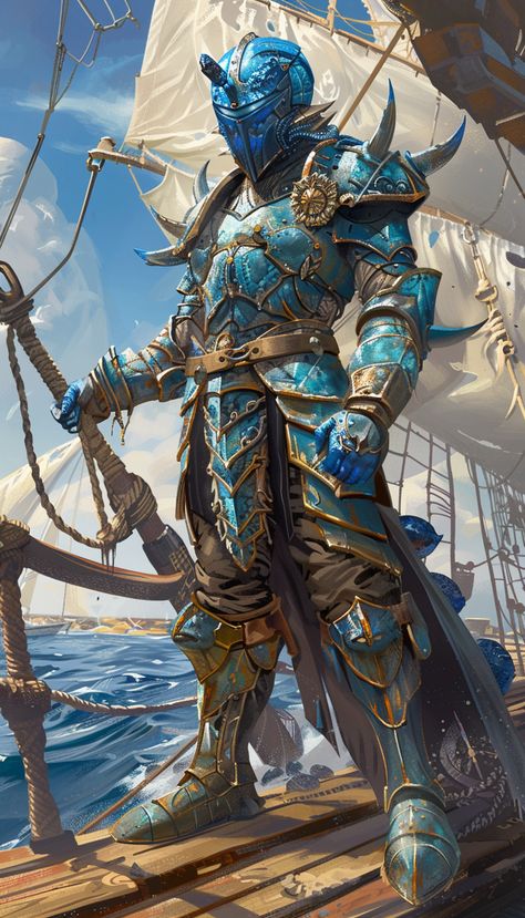 Illustration of Sea Faring Elf Captain in Full Body Pose on Ship Sea Elf Paladin, Crab Armor, Sea Warrior, Sea Elf, Sea Knight, Elf Warrior, Inspirational Digital Art, Photography Movies, Sea Captain