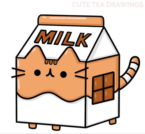 Milk Carton Doodle, Cute Milk Carton Drawing, Cat To Draw, Milk Carton Drawing, Chocolate Milk Carton, Lil Drawings, Milk Cat, Cute Pictures To Draw, Katt Grejer