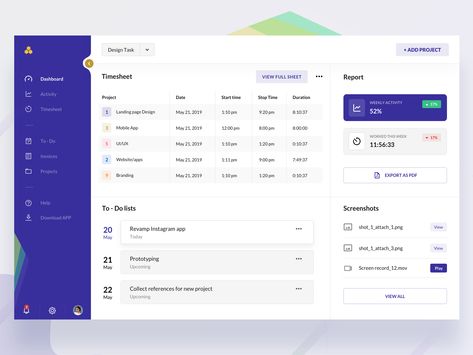 Time tracking web dashboard landing page colors ux clean new gradient design minimal download modern ui interactive design mockup screenshots to-do list todo clean ui time tracker web ui dashboard Webpage Template, Web Dashboard, Ui Design Dashboard, Time Tracker, Dashboard Ui, Time Tracking, Web Ui Design, Application Design, Dashboard Design