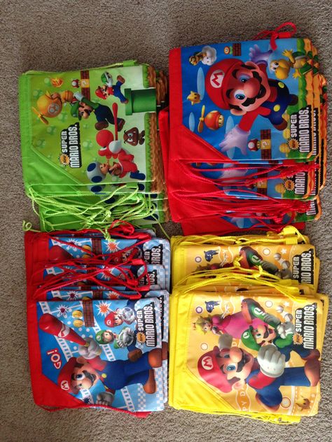 Super Mario Bros Candy Bags, Mario Party Bags, Toad Mario Bros, Mario Brothers Party, Toad Mario, Super Mario Brothers Party, Super Mario Bros Party, Mario Cake, Mario Bros Birthday