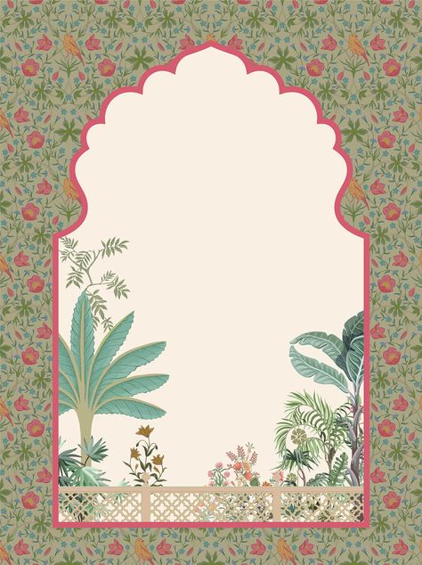 Mughal Illustration Art, Mughal Wallpaper, Aishwarya Wedding, Indian Garden Wedding, Wedding Doodles, Graphic Wedding Invitations, Indian Invitation, Wedding Illustration Card, Garden Wedding Invitation