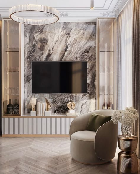 Tv Feature Wall Ideas, Classic Tv Wall, Luxury Modern Interior Design, Backdrop Tv, Room Scandinavian, Living Tv, Tv Room Design, Apartment Living Room Design, Living Room Decor Fireplace