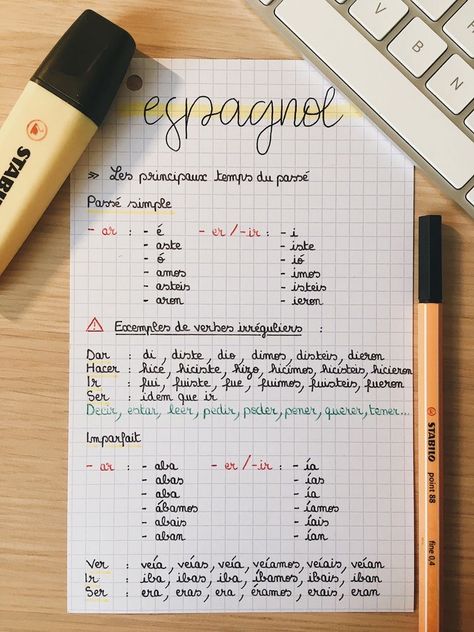 Si vous avez du mal en espagnol je vous offre une belle fiche de révision 😉🇪🇸 Spanish Notes, School Organisation, Learn Korean Alphabet, Best Study Tips, Study Flashcards, School Organization Notes, Lesson Planner, Effective Learning, Bullet Journal School