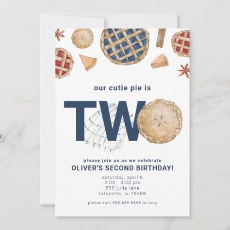 Cutie Pie Second Birthday Party Invitation #cutie pie #second birthday #party invitation #november #thanksgiving #2nd bday #boy party #fall #autumn #watercolor invites Pizza Second Birthday, Twins Second Birthday Ideas, Second Birthday Party Themes, Second Birthday Boy Themes, Second Birthday Theme, 2nd Birthday Party Ideas, Watercolor Invites, Birthday Pies, Second Birthday Boys