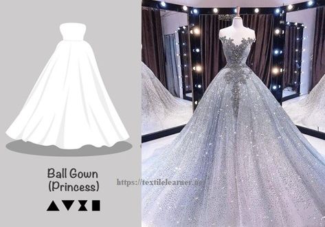 Bell or Ball Gown Silhouette Gown Flat Sketch, Types Of Silhouettes, Design Definition, Gown Silhouette, Dress Sketch, Fashion Agency, Empire Silhouette, Ball Gown Dress, Fashion Walk