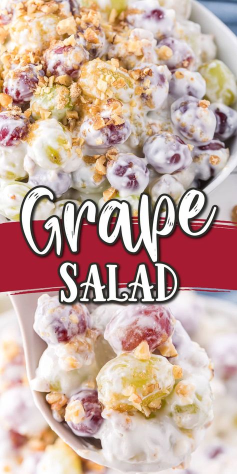 Cream Cheese Dressing, Dish To Pass, Creamy Grape Salad, Pot Luck Dishes Easy, Best Potluck Dishes, Grape Salad Recipe, Creamy Salad Dressing, Side Salad Recipes, Quick Side Dishes