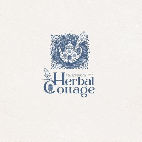 Herbal Cottage on Behance Cottage Graphic Design, Tea Shop Branding, Cottage Core Logo, Herb Branding, Cottage Core Graphic Design, Cottagecore Logo, Herb Logo Design, Sourdough Design, Herbalism Aesthetic