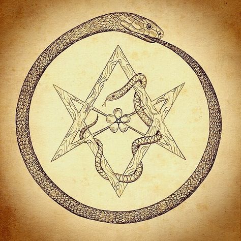 "Do what thou wilt shall be the whole of the Law. Love is the law, love under will." Ouroboros Tattoo, Aleister Crowley, Alchemy Symbols, Creation Art, Esoteric Art, Occult Art, A Snake, A Circle, Book Of Shadows