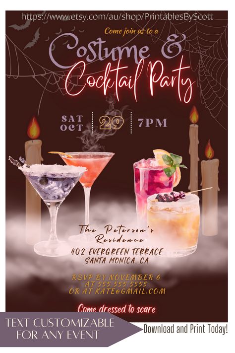 Make your next Halloween Party special by customizing your very own invitations. This fun and festive invitation will surely get compliments from your guests. This template is editable online via CANVA.COM. No software needed. 15% off with code: SAV15 #costumeparty #invitation #fallcelebration #fallfestival #cocktailparty #editabletemplate, #discount #sale #party #partyideas #halloweenideas #halloweenpartyinvitation Costume Party Invitations, Cocktail Party Invitation, Halloween Party Invitation, Adult Halloween Party, Halloween Costume Party, Halloween Party Invitations, Adult Halloween Costumes, Halloween Party Costumes, Party Invites