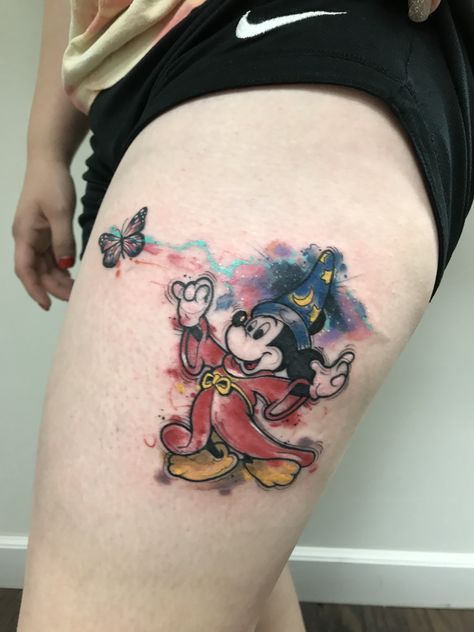 Mickey Mouse Fantasia Tattoo, Sorcerer Mickey Tattoo, Vintage Mickey Mouse Tattoo, Fantasia Tattoo, Sorcer Mickey Tattoo, Watercolor Mickey Tattoo, Mickey Mouse Watercolor, Mickey Sorcerer, Time Piece Tattoo