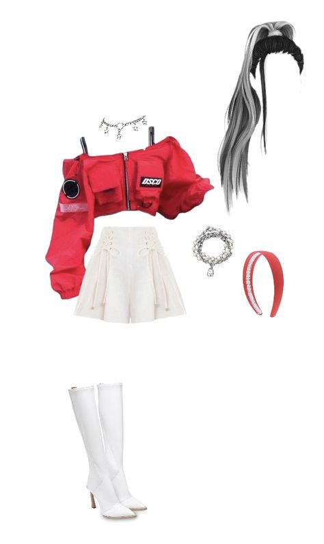 Red And White Stage Outfit, Racer Outfit Kpop, Red And White Kpop Outfit, Red And Black Concert Outfit, Blackpink Concert Outfit Ideas, Award Show Outfits, Korean Outfits Kpop, Kpop Concert Outfit, Preformance Outfits