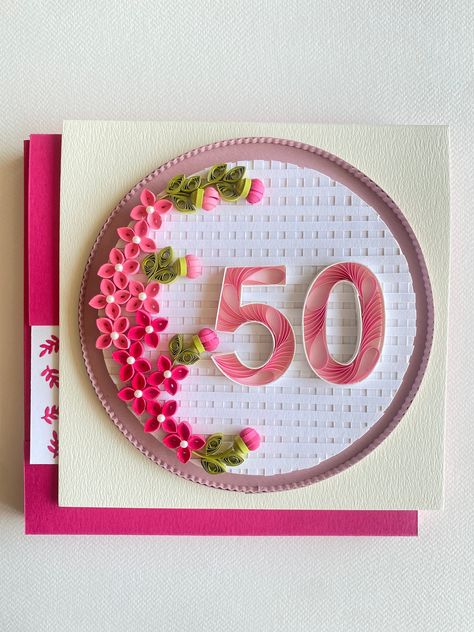 50th Birthday Greetings, Quilling Work, Birthday Cards For Mom, 50th Birthday Cards, Gsm Paper, Etsy Fashion, Blank Greeting Cards, Birthday Greetings, 50th Birthday