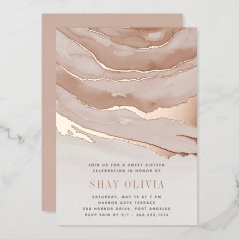 $ 3.95 | Luxe Neutral Marble Sweet Sixteen Birthday - cool, elegant, chic, cute, rose gold foil, birthday party invitations, glam sweet 16 invitations, luxe sweet sixteen, marble, neutral pastel earth tone Neutral Marble, Pink Marble Background, Rose Gold Invitations, Gold Foil Invitation, Sixteenth Birthday, 40th Birthday Invitations, Rose Gold Party, Sweet Sixteen Birthday, Sweet 16 Invitations