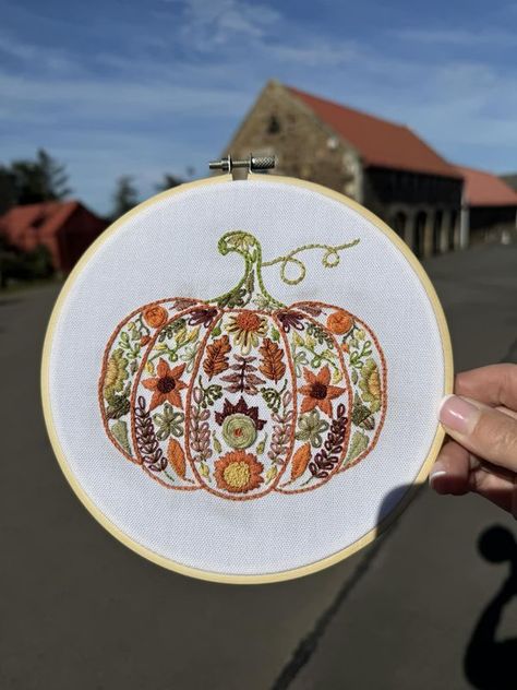 Hand Embroidery Group | Finished with time to spare before pumpkin season really gets going | Facebook Autumn Embroidery, Pumpkin Season, Pumpkin Seasoning, Hand Embroidery, Thanksgiving, Embroidery