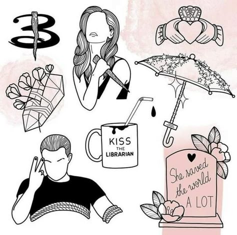 Buffy Flash Tattoo, Mbmbam Tattoo, Buffy The Vampire Slayer Drawing, Buffy Tattoo Ideas Spike, Spike Tattoo Buffy, Spike Buffy Tattoo, The Craft Tattoo Ideas, Buffy Drawing, Buffy Tattoo Ideas