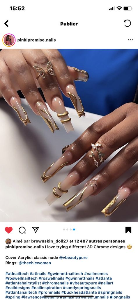 Dramatic Nails Acrylic, Gold Acrylic Nails, Curved Nails, Vision Board Photos, Black Curves, Girls Nails, Gold Nails, Gold Charm, Nails Inspiration