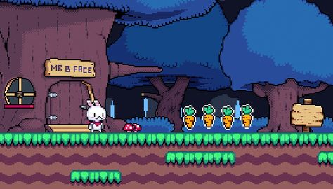 Pixel Level Design, 8bit Game Design, Platform Game Level Design, Video Game Animation, Rabbit Pixel Art, Game Start Screen, Video Game Gif, Bunny Pixel Art, Pixel Bunny