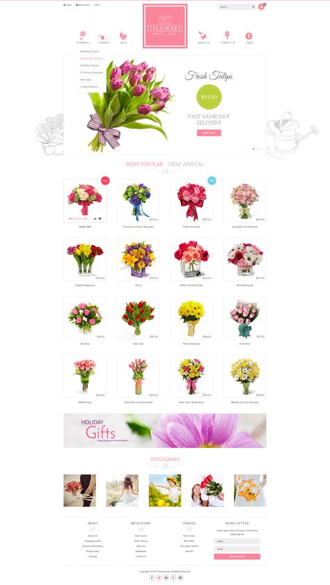 Floral Website, Flower Shop Design, Modern Website Design, Flower Delivery Service, Ecommerce Template, Flower Store, Shopify Design, Psd Designs, Garden Club