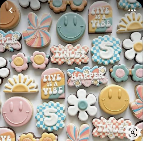 Five Is A Vibe Birthday Party Cookies, 10 Is A Vibe Birthday, 11 Is A Vibe Birthday, Two Groovy Birthday Cookies, 5 Is A Vibe Cookies, Preppy Birthday Cookies, 5 Is A Vibe Birthday Party Cake, Groovy Cookie Cake, Five Is A Vibe Cookies