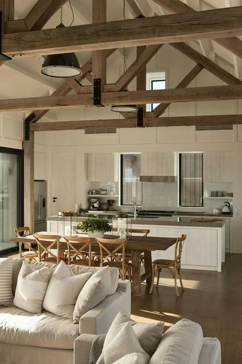 Cozy Farmhouse Living Room, Farmhouse Living Room Decor Ideas, Farmhouse Kitchen Design, Kitchen And Dining Room, Modern Farmhouse Living Room, Farmhouse Decor Living Room, Modern Farmhouse Kitchens, Farmhouse Dining Room, Cool Ideas