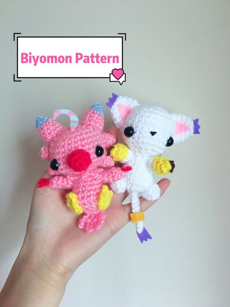 Digimon #2: Chibi Biyomon Doll Amigurumi Free Pattern, Crochet Pokemon, Pokemon Pattern, Pixel Crochet, Crochet Humor, Pink Blue Yellow, Stitch Marker, Fun Crochet Projects, Magic Circle