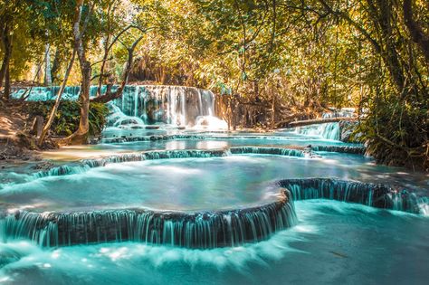 Laos Aesthetic, Laos Landscape, Kuang Si Falls, Environment References, Cambodia Beaches, Landscapes Photography, Luang Prabang Laos, Amazing Landscapes, Vientiane