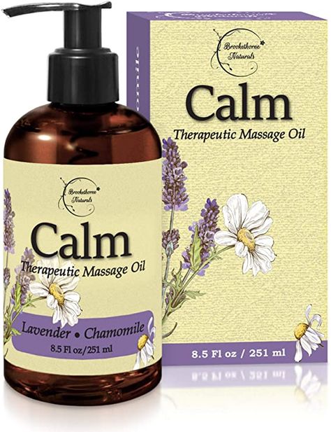 Amazon.com: Calm Massage Oil with Lavender & Chamomile Essential Oils to Relax Sore Muscles - for Massage Therapy & Home use – with Coconut, Grapeseed & Jojoba Oils for Smooth Skin– Brookethorne Naturals - 8.5oz: Health & Personal Care Massage Therapy Tools, Oil Gel, Natural Calm, Chamomile Oil, Chamomile Essential Oil, Therapeutic Massage, Plant Therapy, Relaxation Room, Essential Oils For Massage