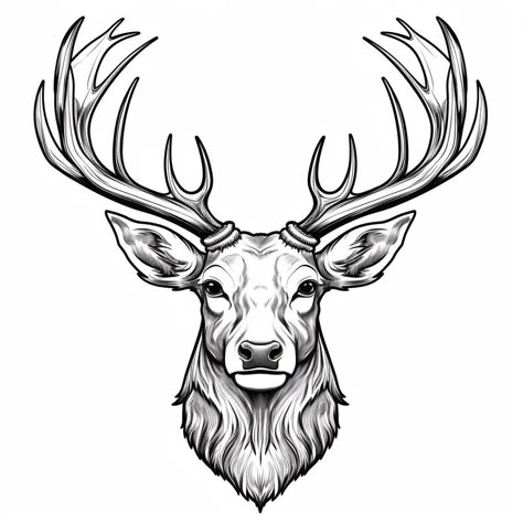 Deer Head Vector, Deer Head Tattoos For Men, Dear Head Tattoo, Stag Head Tattoo, Buck Drawing, Deer Head Drawing, Stag Tattoo Design, Jason Tattoo, Deer Head Tattoo