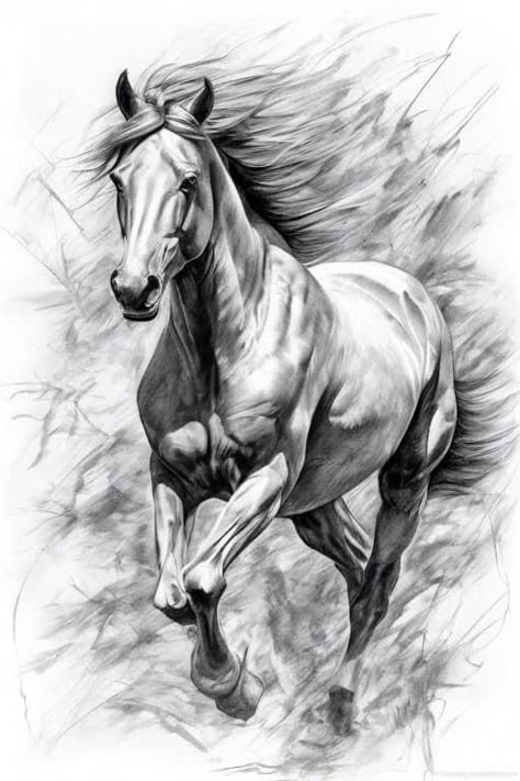 Running Horses Sketch, Charcoal Horse Sketch, Horse Running Sketch, Majestic Drawings, Drawing Ideas Horse, Horse Sketch Pencil, Horse Drawings Pencil, Sketch Of Horse, Horse Running Drawing