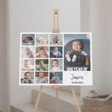 Editable First Year Photo Collage, Baby First Year Poster, 12 Months Picture Print, Modern 1st Birthday Photo Frame, Printable Template M004 12 Months Of Photos 1st Birthdays, First 12 Months Picture Display, My First Year Picture Display, 12 Month Photo Display, 12 Month Picture Display, 1st Birthday Photo Frame, Photo Frame Printable, 1st Birthday Photo Collage, 12 Month Pictures