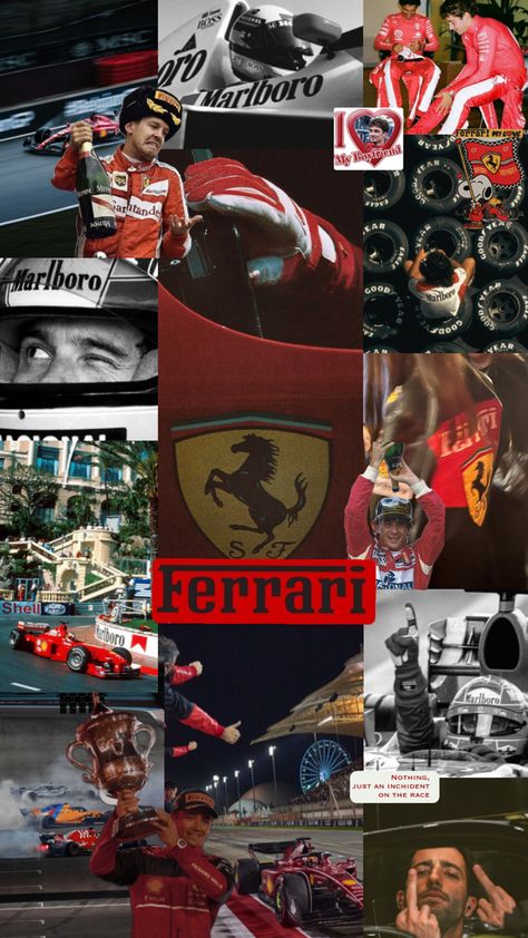 mood board for my boyfriend ❤️ F1 Ferrari, Club Red, Gilles Villeneuve, Amg Petronas, Red Bull Racing, My Boyfriend, Grand Prix, Formula 1, Mood Boards