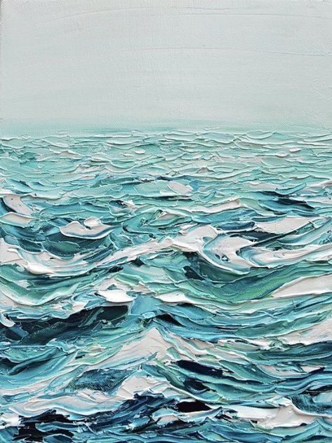 Amazing Textured Painting on Canvas Sea Drawing, Easy Canvas Painting, Acrylic Painting Ideas, Sea Painting, Palette Knife Painting, Water Art, Cat Air, Knife Painting, Paint Paint