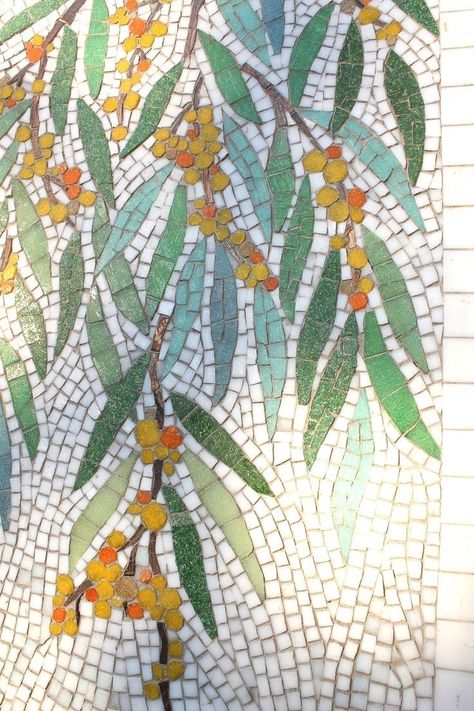 Mosaic Tile Wall, Golden Wattle, Mosaic Birdbath, Flower Mosaic, Mosaic Art Diy, Mosaic Garden Art, Floral Mosaic, Mosaic Art Projects, Mosaic Murals