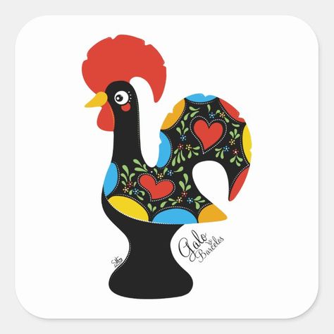 Famous Rooster of Barcelos Nr 09 Square Sticker - Portugal Farm Paintings, Good Luck Symbols, Chickens And Roosters, Letting Go Of Him, Big Party, Digital Svg, Rich Man, Create Custom Stickers, Applique Quilts