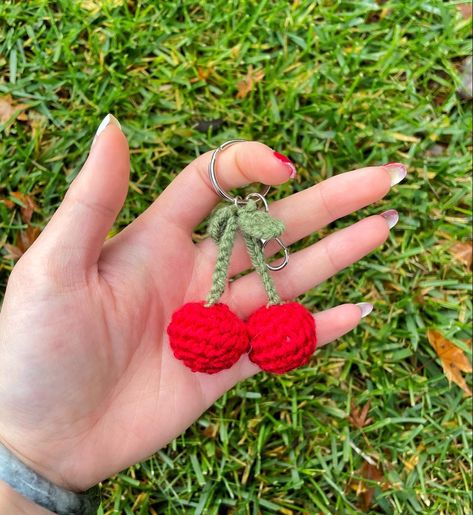 Our cherries are finally here! Each item is made to order, and is perfect for your fellow cherry lover or y2k artist. Keychains are all made to last and suit normal wear and tear, perfect for backpacks and keychains!p Crochet Cherry Keychain, Yarn Keychain, Cherry Keychain, Crochet Cherry, Cherry Charm, Bling Ideas, Crocheted Items, San Jose California, Earring Tutorial