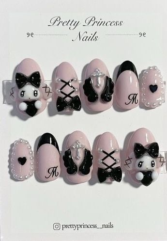 Jirai Kei Nails, Blk Nails, Pastel Goth Nails, Jirai Kei Fashion, Heart Aura, Sanrio Nails, Girly Kei, Junk Nails, Fake Nails Designs