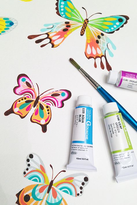 Posca Butterfly, Doodle Art Tutorial, Butterfly Posca Art, Frog Gouache, Gouache Butterflies, Butterfly Illustration Watercolor, Art Industry, Lilla Rogers, Random Inspiration