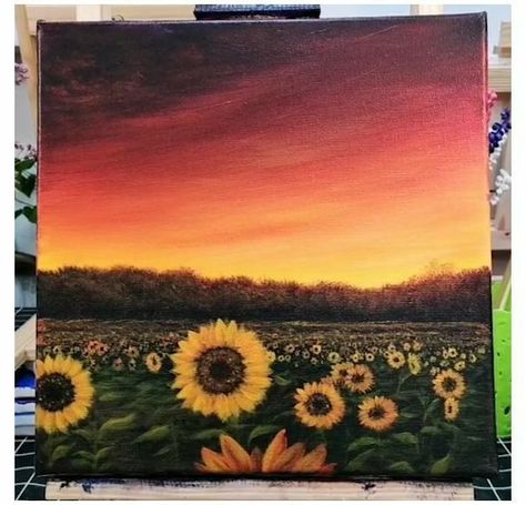 Sunflower Landscape, Sunflower Drawing, Landscape Acrylic, Canvas For Beginners, Acrylic Landscape, Canvas Painting Tutorials, Painting For Beginners, Soyut Sanat Tabloları, Easy Canvas Painting