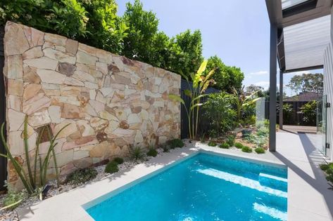 Project Galleries – Rock Wall Feature - Pacifico Stone Pool Feature Wall, Feature Wall Ideas, Swimming Pool Landscaping, Wall Feature, Rock Wall, Stacked Stone, Pool Landscaping, A Call, Feature Wall