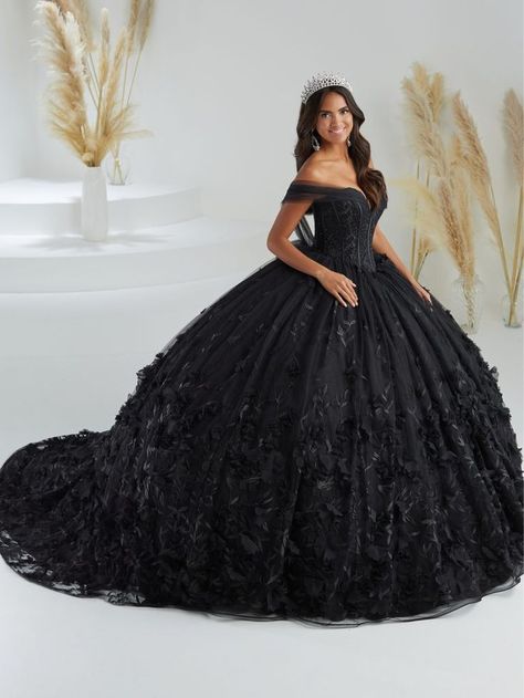 Floral Quinceanera Dress, Xv Dresses, Back House, Shoulder Shawl, Quinceanera Themes Dresses, Quinceanera Collection, Debut Ideas, Black Wedding Gowns, Black Quinceanera Dresses