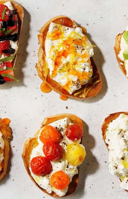 36 Unusual Desserts That Rely on a Shocking Ingredient Unusual Desserts, Burrata Toast, Burrata Cheese, Roasted Cherry, Roasted Cherry Tomatoes, Toast Recipes, Sliced Almonds, Quick Snacks, Taste Of Home